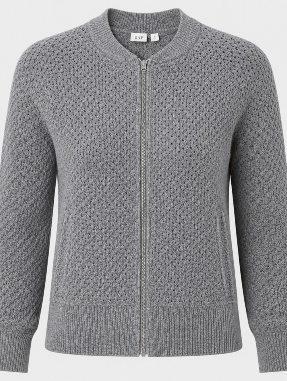 GAP | Charcoal Merino Extra Fine Wool Knit Crochet Full Zip Sweater Cardigan | M